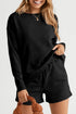 Textured Long Sleeve Top And Drawstring Lounge Short Sets