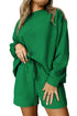 Textured Long Sleeve Top And Drawstring Lounge Short Sets