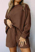 Textured Long Sleeve Top And Drawstring Lounge Short Sets