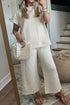 Textured Loose Short Sleeve Wide Leg Cropped Pant Set