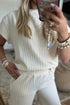 Textured Loose Short Sleeve Wide Leg Cropped Pant Set