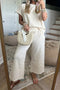 Textured Loose Short Sleeve Wide Leg Cropped Pant Set