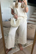 Textured Loose Short Sleeve Wide Leg Cropped Pant Set