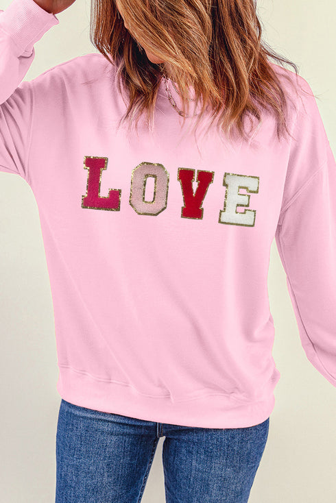 Textured Love Graphic Crew Neck Pullover Sweatshirt