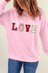 Textured Love Graphic Crew Neck Pullover Sweatshirt