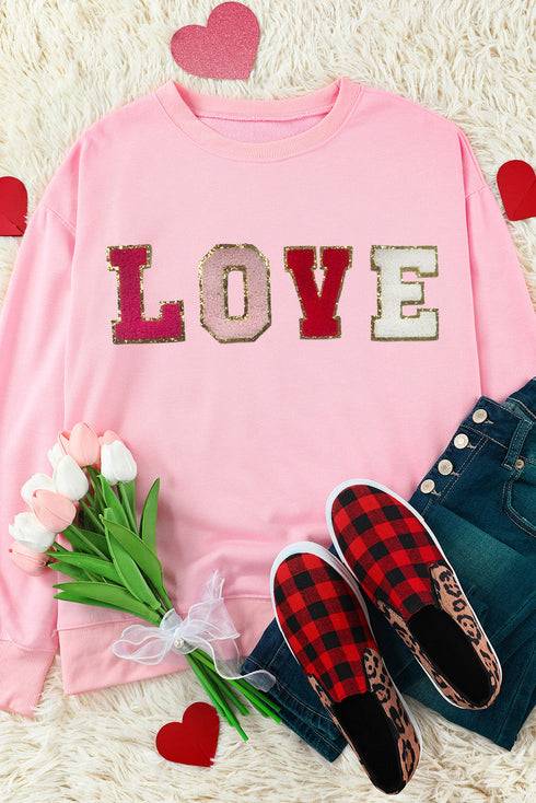 Textured Love Graphic Crew Neck Pullover Sweatshirt