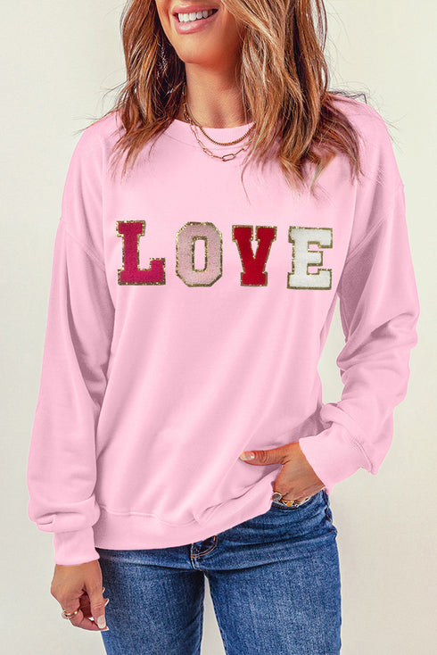 Textured Love Graphic Crew Neck Pullover Sweatshirt