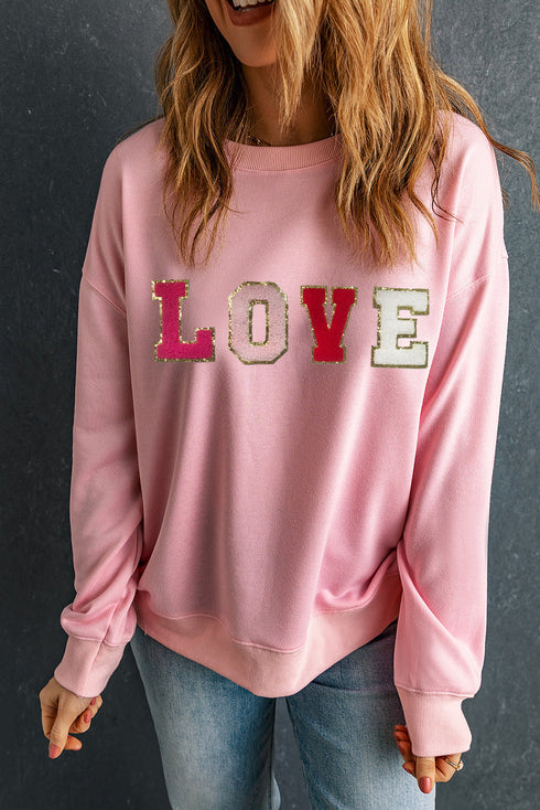 Textured Love Graphic Crew Neck Pullover Sweatshirt