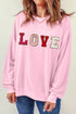 Textured Love Graphic Crew Neck Pullover Sweatshirt