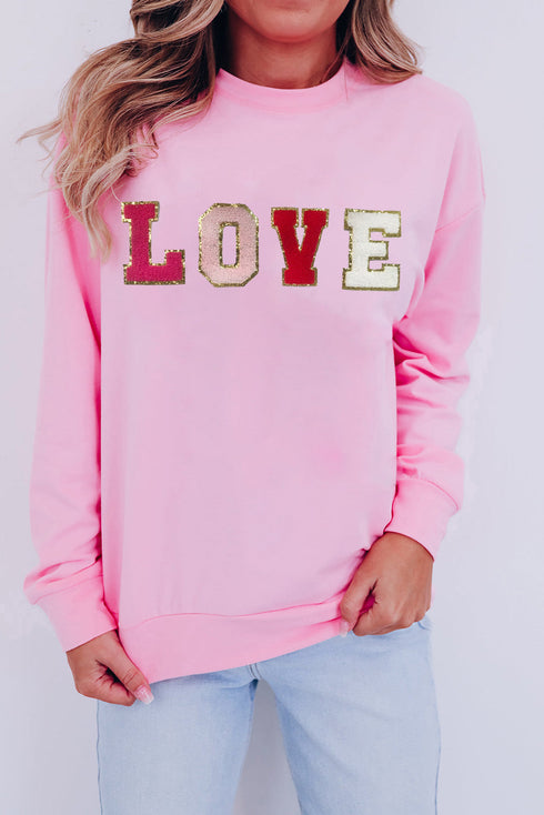 Textured Love Graphic Crew Neck Pullover Sweatshirt