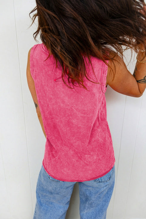 Textured Mineral Wash V Neck Tank Top