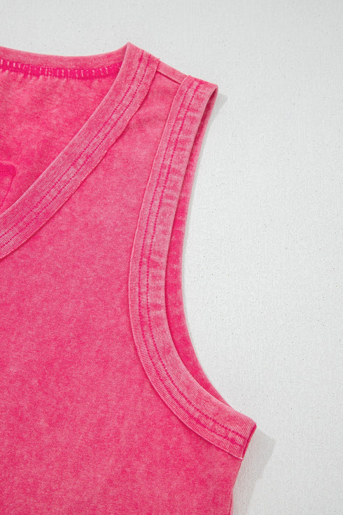 Textured Mineral Wash V Neck Tank Top