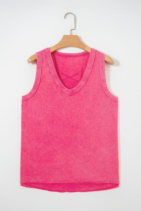 Textured Mineral Wash V Neck Tank Top