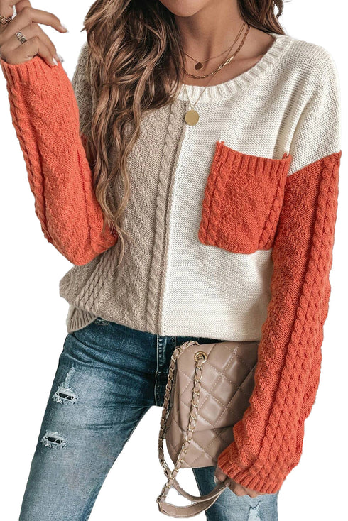 Textured Mixed Knit Patchwork Pullover Sweater