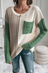 Textured Mixed Knit Patchwork Pullover Sweater