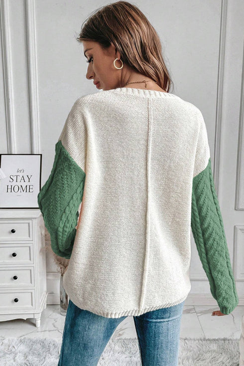 Textured Mixed Knit Patchwork Pullover Sweater