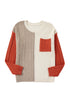 Textured Mixed Knit Patchwork Pullover Sweater