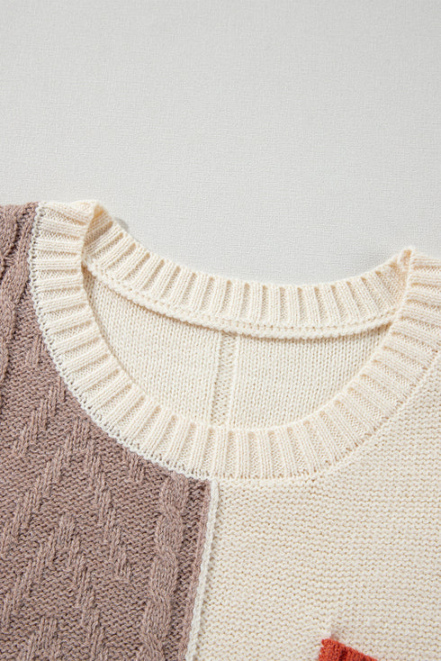 Textured Mixed Knit Patchwork Pullover Sweater