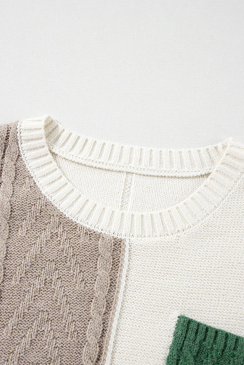 Textured Mixed Knit Patchwork Pullover Sweater