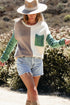 Textured Mixed Knit Patchwork Pullover Sweater
