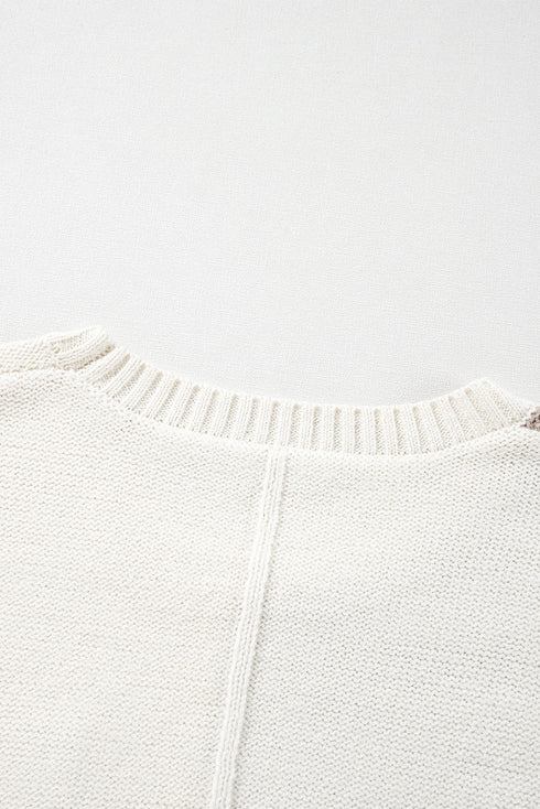 Textured Mixed Knit Patchwork Pullover Sweater