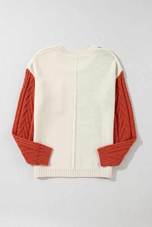 Textured Mixed Knit Patchwork Pullover Sweater