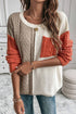 Textured Mixed Knit Patchwork Pullover Sweater