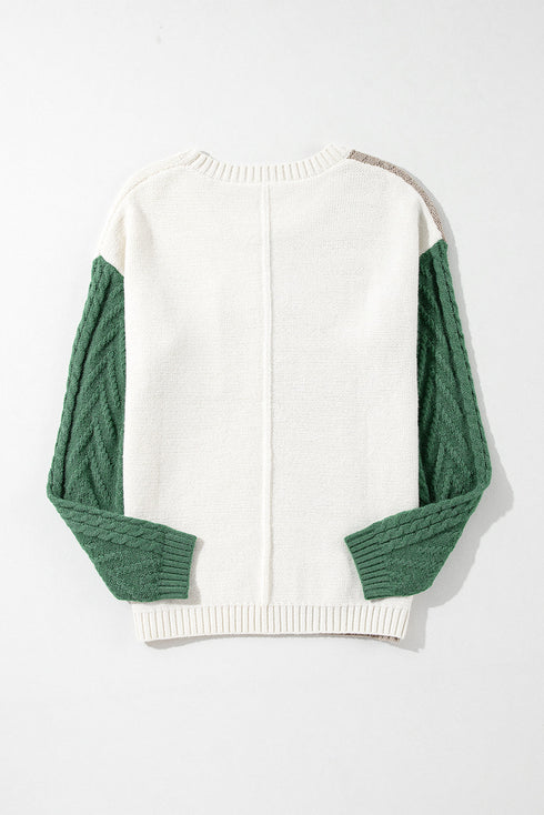Textured Mixed Knit Patchwork Pullover Sweater