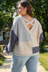 Textured Mixed Media Patchwork V Neck Long Sleeve Top