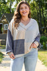 Textured Mixed Media Patchwork V Neck Long Sleeve Top