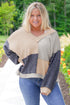 Textured Mixed Media Patchwork V Neck Long Sleeve Top