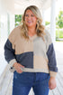 Textured Mixed Media Patchwork V Neck Long Sleeve Top