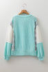 Textured Mixed Media Plaid Trim Long Sleeve Top