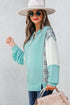 Textured Mixed Media Plaid Trim Long Sleeve Top