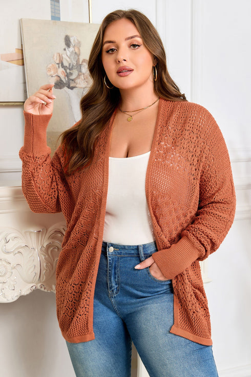Textured Mixed Pattern Knitted Open Front Cardigan