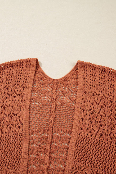 Textured Mixed Pattern Knitted Open Front Cardigan