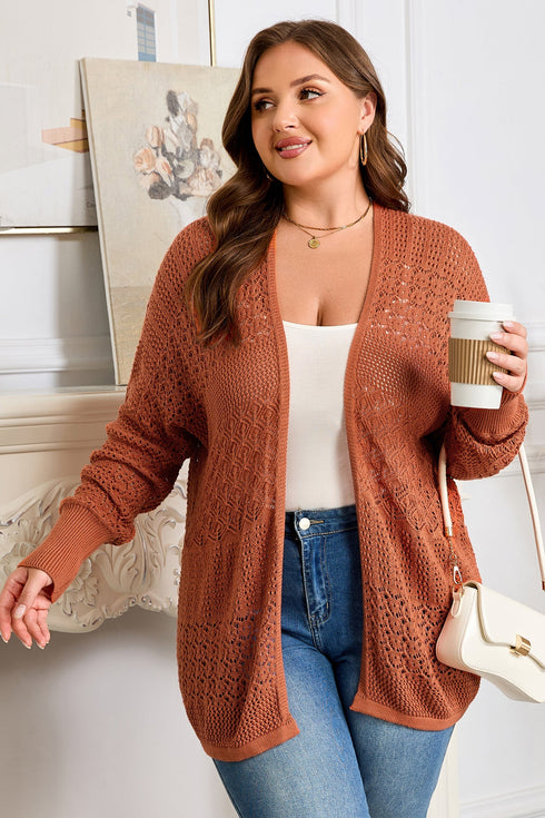 Textured Mixed Pattern Knitted Open Front Cardigan