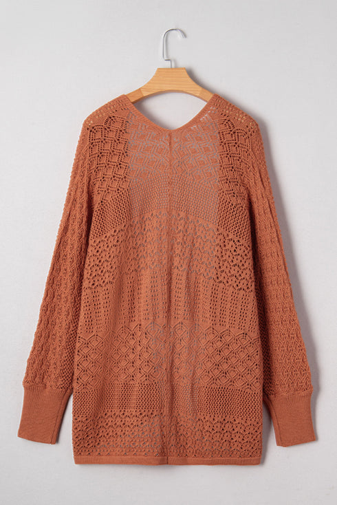 Textured Mixed Pattern Knitted Open Front Cardigan
