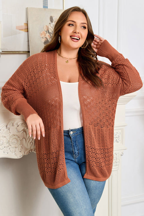Textured Mixed Pattern Knitted Open Front Cardigan