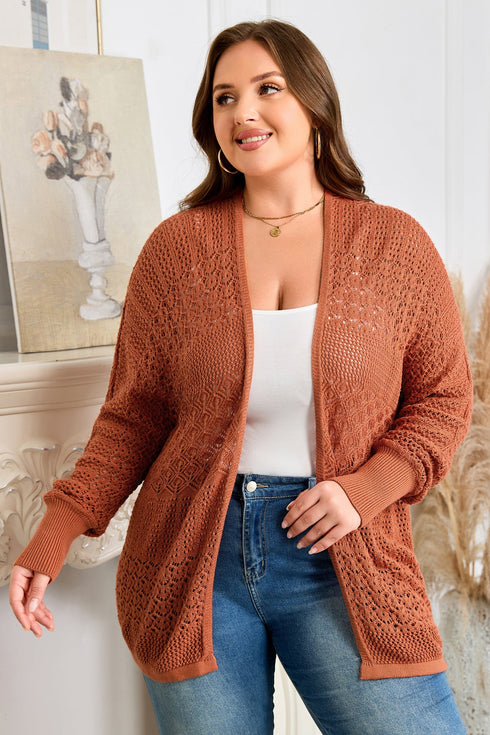 Textured Mixed Pattern Knitted Open Front Cardigan
