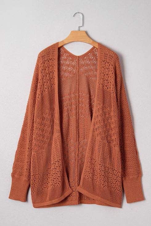 Textured Mixed Pattern Knitted Open Front Cardigan
