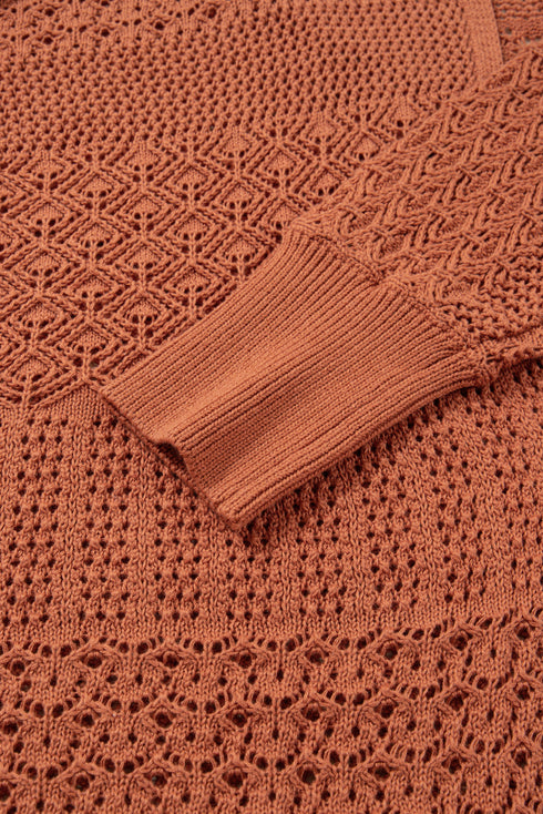 Textured Mixed Pattern Knitted Open Front Cardigan