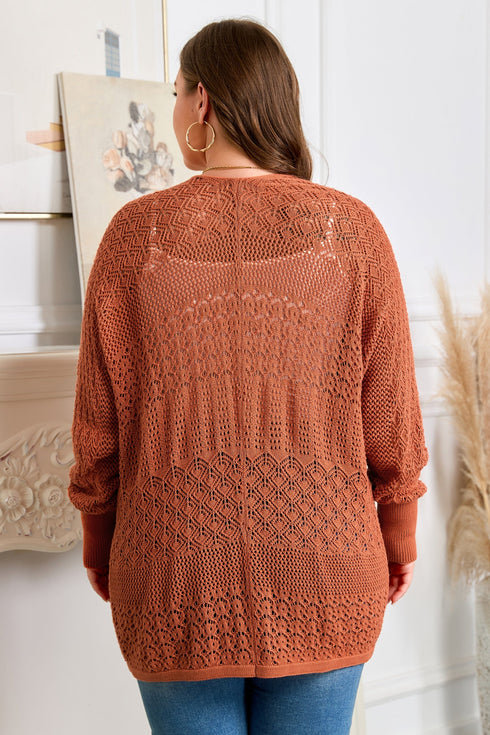 Textured Mixed Pattern Knitted Open Front Cardigan
