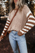 Textured Mixed Stitch Striped Crew Neck Sweater