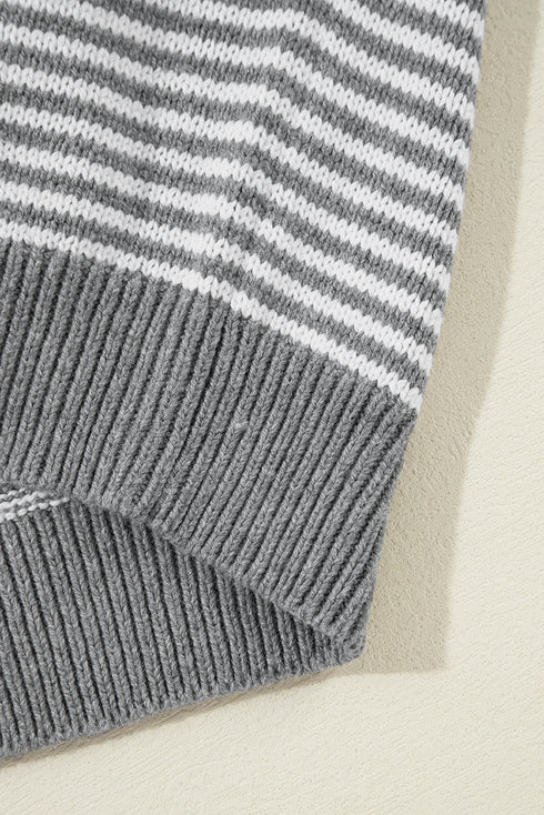 Textured Mixed Stitch Striped Crew Neck Sweater
