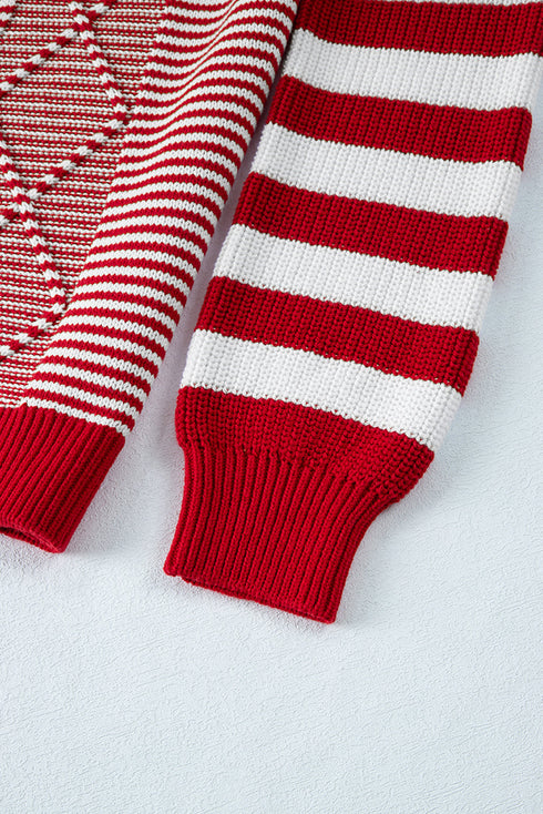 Textured Mixed Stitch Striped Crew Neck Sweater
