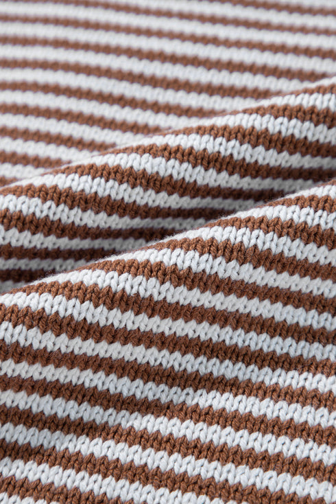 Textured Mixed Stitch Striped Crew Neck Sweater