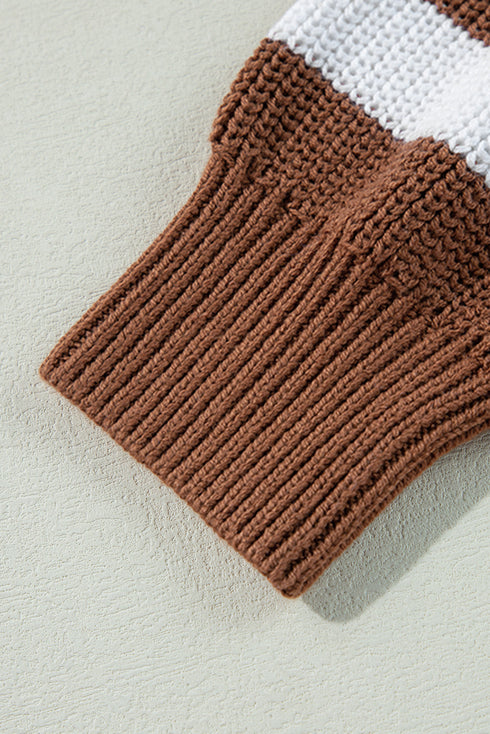 Textured Mixed Stitch Striped Crew Neck Sweater