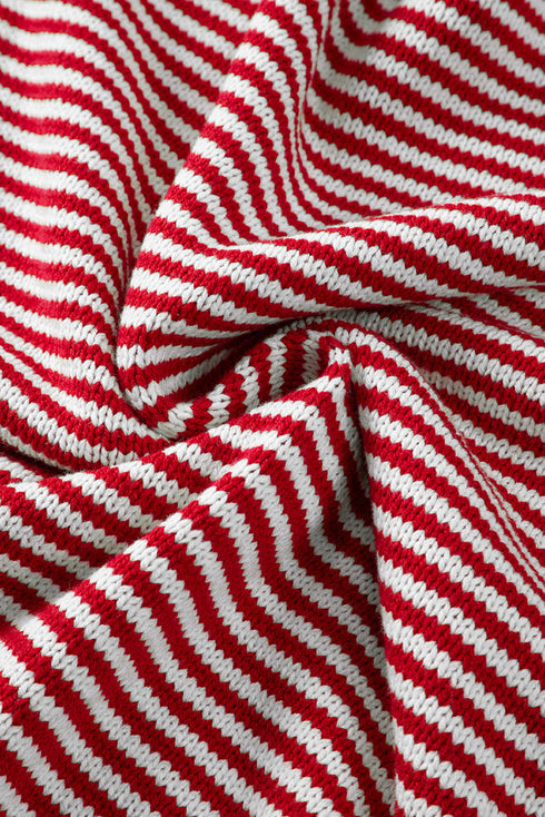Textured Mixed Stitch Striped Crew Neck Sweater