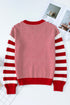 Textured Mixed Stitch Striped Crew Neck Sweater